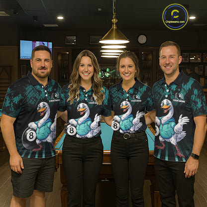 Black And Teal Grunge 8 Ball Pool Billiard Shirt For Men Custom Funny Duck Pool Team Jersey NYN3012