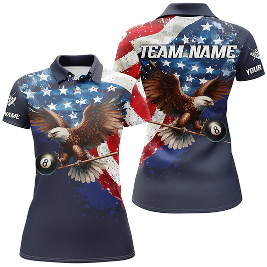 Eagle Flying 8 Ball Pool Custom Women Billiard Shirts US Flag 4Th Of July Patriotic Billiard Jersey TDM1785
