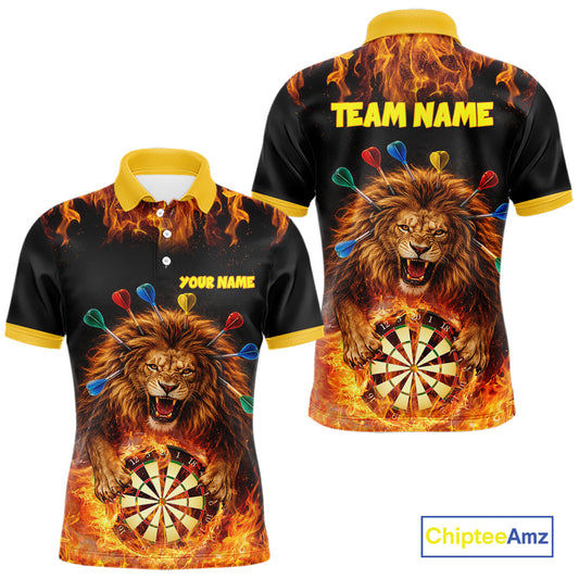 Personalized Fire Flame Lion Darts Shirt For Men Custom Darts Jersey Team Polo & Quarter Zip TDM6311