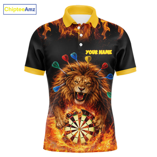 Personalized Fire Flame Lion Darts Shirt For Men Custom Darts Jersey Team Polo & Quarter Zip TDM6311