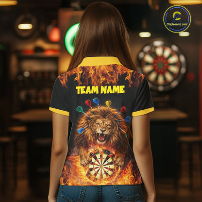 Personalized Fire Flame Lion Darts Shirt For Women Custom Darts Jersey Team Polo & Quarter Zip TDM6311