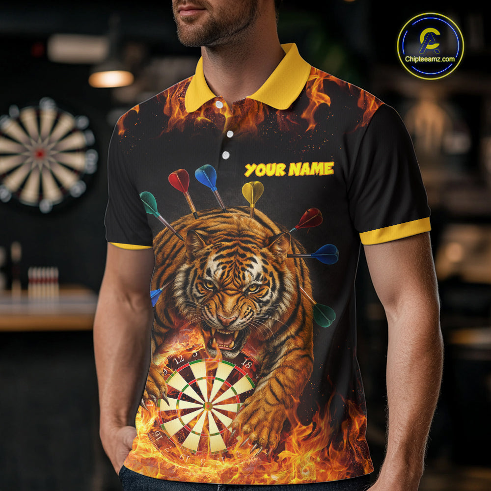 Personalized Fire Flame Tiger Darts Shirt For Men Custom Darts Jersey Team Polo & Quarter Zip TDM6312