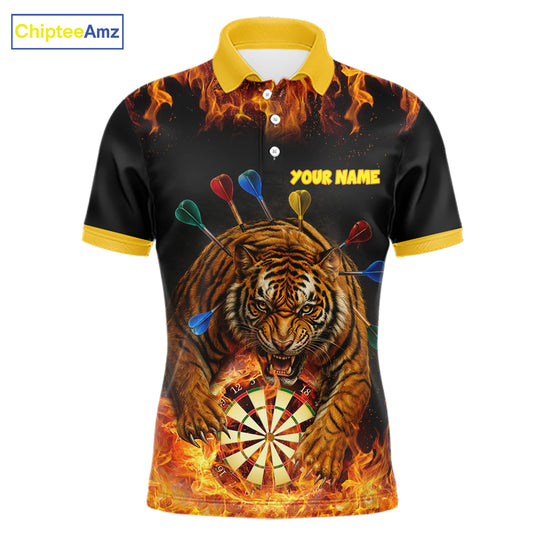 Personalized Fire Flame Tiger Darts Shirt For Men Custom Darts Jersey Team Polo & Quarter Zip TDM6312
