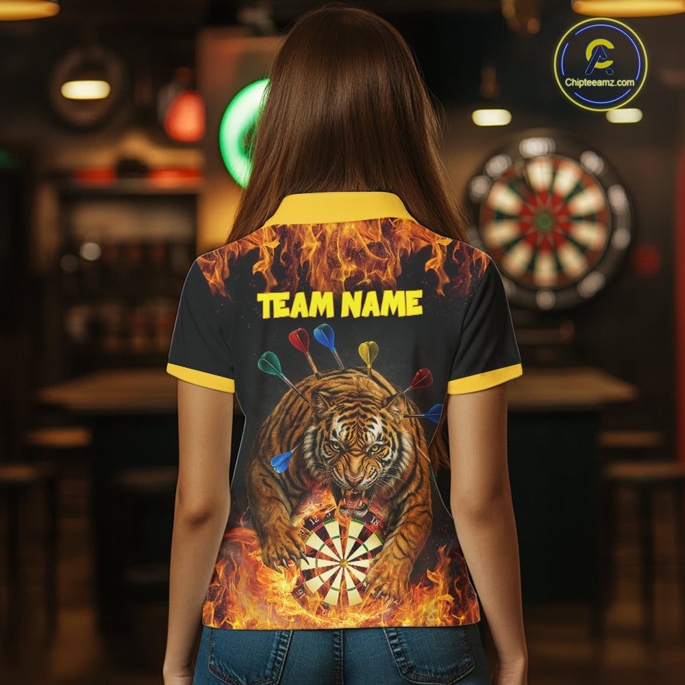 Personalized Fire Flame Tiger Darts Shirt For Women Custom Darts Jersey Team Polo & Quarter Zip TDM6312