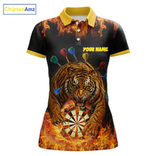 Load image into Gallery viewer, Personalized Fire Flame Tiger Darts Shirt For Women Custom Darts Jersey Team Polo &amp; Quarter Zip TDM6312