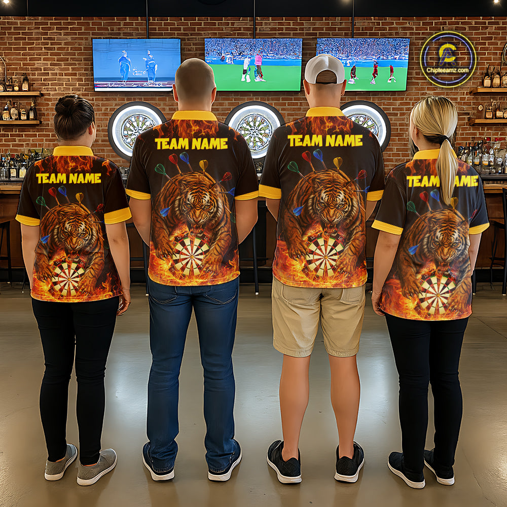 Personalized Fire Flame Tiger Darts Shirt For Women Custom Darts Jersey Team Polo & Quarter Zip TDM6312
