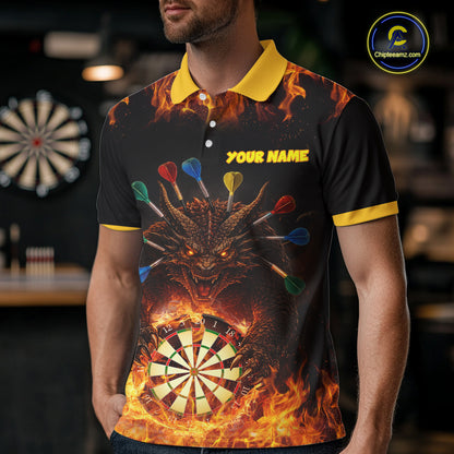 Personalized Dragon Flame Lion Darts Shirt For Men Custom Darts Jersey Team Polo & Quarter Zip TDM6313