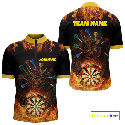 Personalized Dragon Flame Lion Darts Shirt For Men Custom Darts Jersey Team Polo & Quarter Zip TDM6313