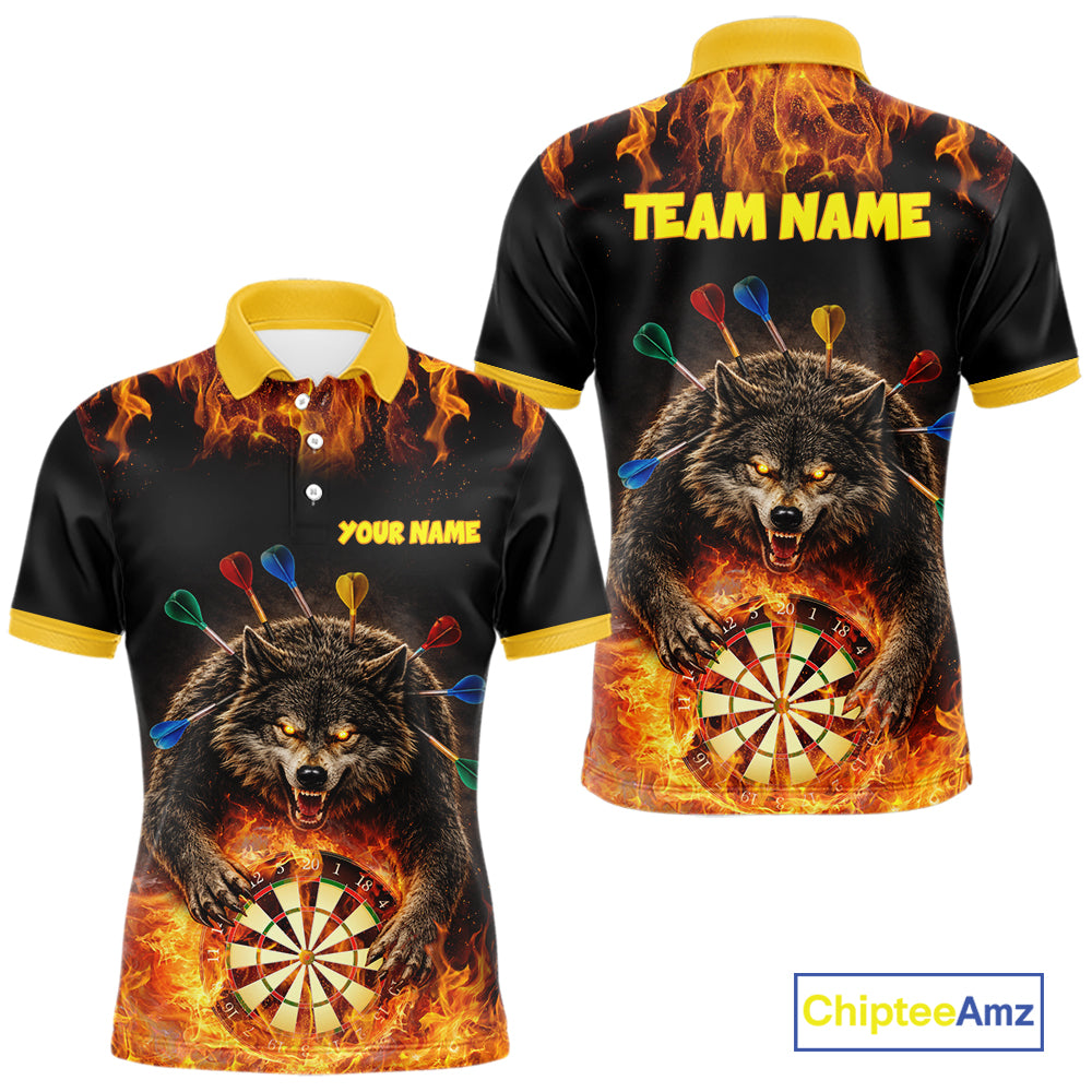 Personalized Fire Flame Wolf Darts Shirt For Men Custom Darts Jersey Team Polo & Quarter Zip TDM6314