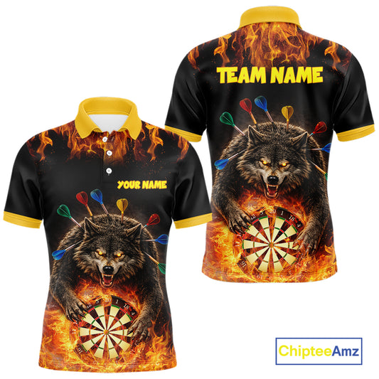Personalized Fire Flame Wolf Darts Shirt For Men Custom Darts Jersey Team Polo & Quarter Zip TDM6314