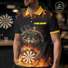 Load image into Gallery viewer, Personalized Fire Flame Wolf Darts Shirt For Men Custom Darts Jersey Team Polo &amp; Quarter Zip TDM6314