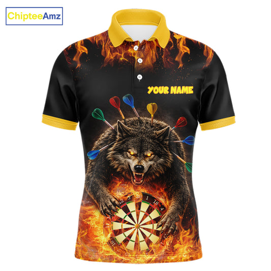 Personalized Fire Flame Wolf Darts Shirt For Men Custom Darts Jersey Team Polo & Quarter Zip TDM6314