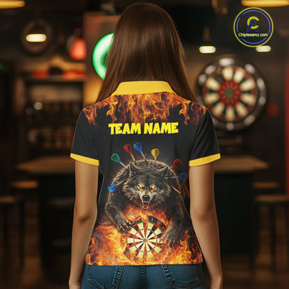 Personalized Fire Flame Wolf Darts Shirt For Women Custom Darts Jersey Team Polo & Quarter Zip TDM6314