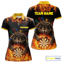 Load image into Gallery viewer, Personalized Fire Flame Wolf Darts Shirt For Women Custom Darts Jersey Team Polo &amp; Quarter Zip TDM6314