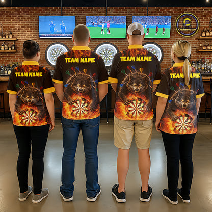 Personalized Fire Flame Wolf Darts Shirt For Women Custom Darts Jersey Team Polo & Quarter Zip TDM6314