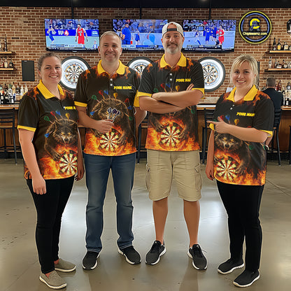 Personalized Fire Flame Wolf Darts Shirt For Women Custom Darts Jersey Team Polo & Quarter Zip TDM6314