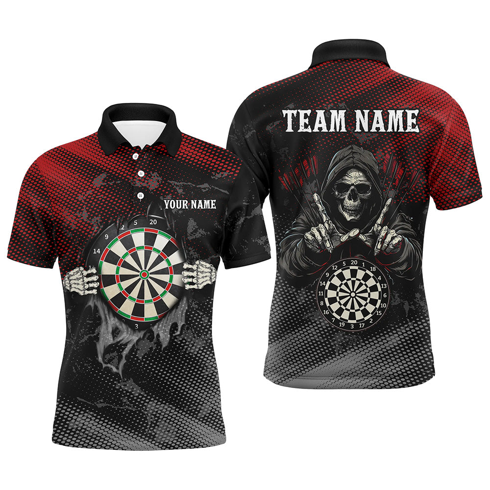 Red And Black Grim Reaper Custom Darts Shirts For Men, Personalized Skull Darts Team Jerseys TDM1987