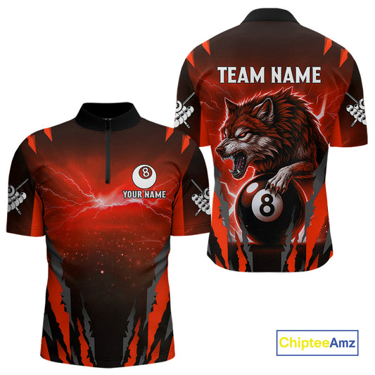 Personalized Thunder Lightning Wolf Billiard Shirt For Men, 8 Ball Billiard Team Jerseys |Red TDM4549