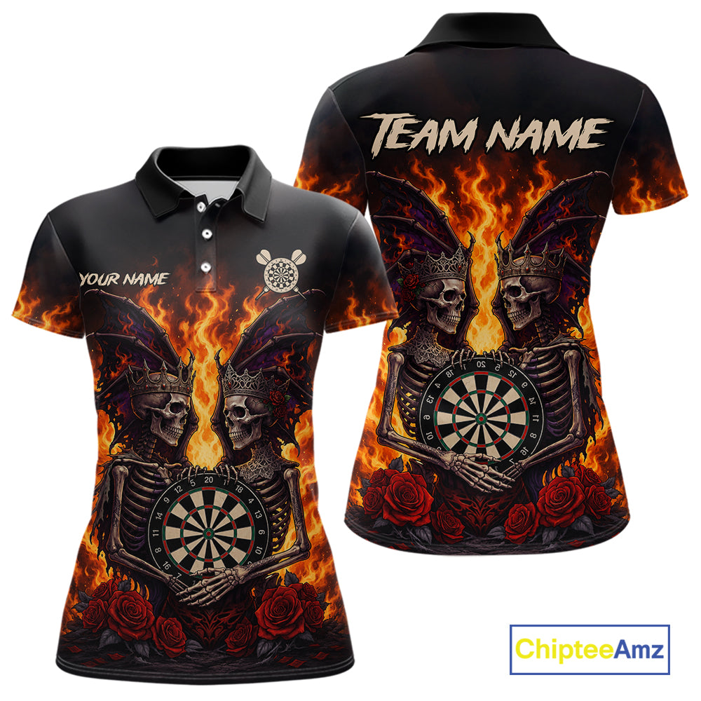 Personalized Flaming Gothic Skeleton With Wings Darts Shirts For Women Custom Couple Darts Jersey TDM7208