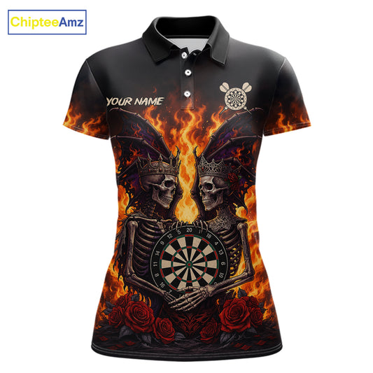 Personalized Flaming Gothic Skeleton With Wings Darts Shirts For Women Custom Couple Darts Jersey TDM7208