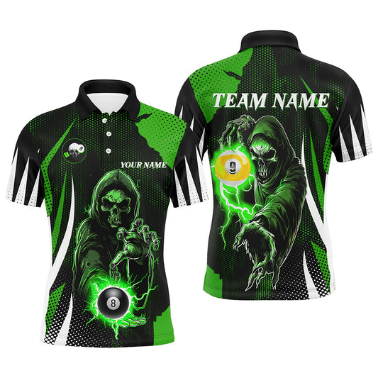 Funny Green Grim Reaper 8 Ball & 9 Ball Billiard Shirts For Men Custom League Billiard Jerseys TDM2463