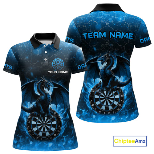 Darts Dragon Fire Flame 3D Printed Darts Shirts For Women Custom Team League Darts Jerseys |Blue TDM4760