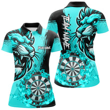 Load image into Gallery viewer, Turquoise Funny Darts Flame Lion Custom Polo &amp; 1/4 Zip, Personalized Women Dart Shirts Dart Jerseys TDM2958