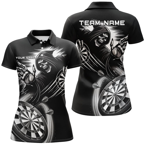 Personalized Black White Death Skeleton Dart Shirts For Women Custom Scary Dart Jerseys Team Uniform TDM2961