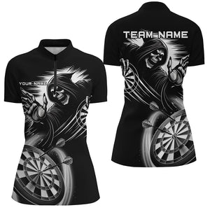 Personalized Black White Death Skeleton Dart Shirts For Women Custom Scary Dart Jerseys Team Uniform TDM2961