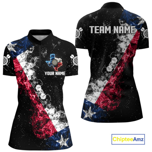 Personalized Black Grunge Texas Flag Smoke Darts Shirt For Women, Patriotic Team Dart Jerseys TDM5178
