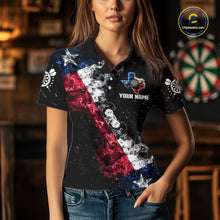 Load image into Gallery viewer, Personalized Black Grunge Texas Flag Smoke Darts Shirt For Women, Patriotic Team Dart Jerseys TDM5178