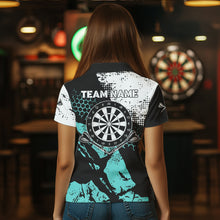 Load image into Gallery viewer, Turquoise Grunge Darts Polo, 1/4 Zip Custom Dart Shirt For women Dart Jerseys TDM3542