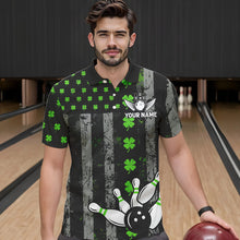 Load image into Gallery viewer, Green Shamrock Grunge US Flag Patriotic Bowling Shirts For Women Custom St Patrick Day Bowling Jersey TDM3545