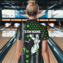 Load image into Gallery viewer, Green Shamrock Grunge US Flag Patriotic Bowling Shirts For Women Custom St Patrick Day Bowling Jersey TDM3545