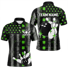 Load image into Gallery viewer, Green Shamrock Grunge US Flag Patriotic Bowling Shirts For Women Custom St Patrick Day Bowling Jersey TDM3545