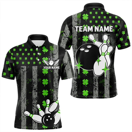 Green Shamrock Grunge US Flag Patriotic Bowling Shirts For Women Custom St Patrick Day Bowling Jersey TDM3545