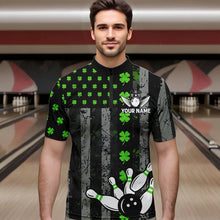 Load image into Gallery viewer, Green Shamrock Grunge US Flag Patriotic Bowling Shirts For Women Custom St Patrick Day Bowling Jersey TDM3545