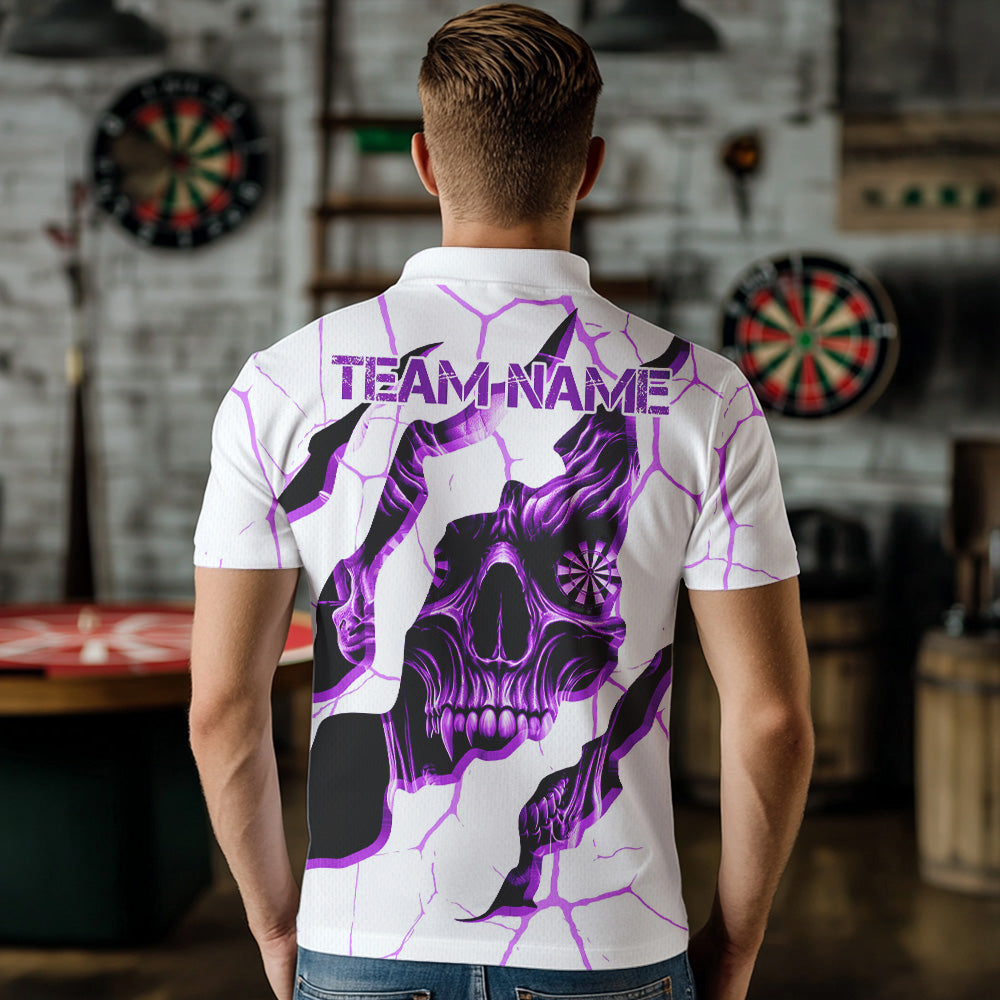 Personalized Skull White Purple Grunge Darts Polo & Quarter-Zip For Men Custom Dart Team Jerseys TDM3704