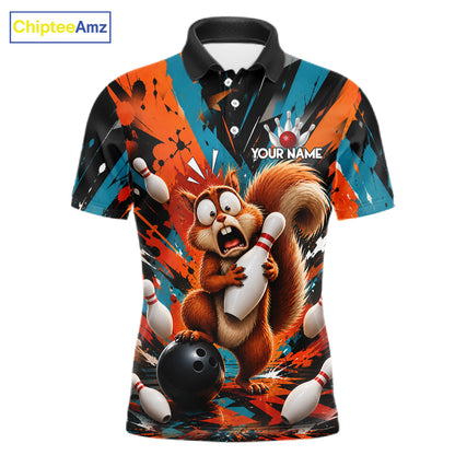 Colorful Graffiti Funny Squirrel Bowling Polo, 1/4 Zip Shirts For Men Custom Bowling Team Jersey TDM6489
