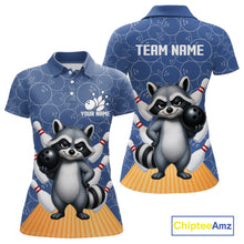 Load image into Gallery viewer, Funny Raccoon Navy Blue Bowling Polo &amp; Quarter Zip Shirts For Women Custom Bowling Team Jersey TDM6490