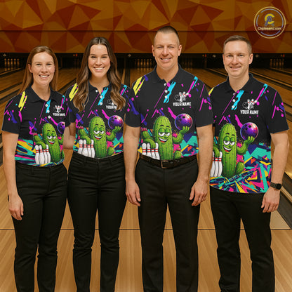 Colorful Bowling Jersey Funny Cactus Bowling Polo & 1/4 Zip For Women Custom Bowling Team Shirts TDM6492