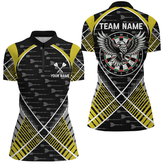 Darts Eagle Arrow Pattern Custom Polo & Quarter-Zip Shirts For Women Best Darts Team Jerseys |Yellow TDM2203