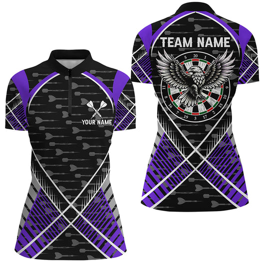 Darts Eagle Arrow Pattern Custom Polo & Quarter-Zip Shirts For Women Best Darts Team Jerseys |Purple TDM2205