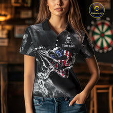 Load image into Gallery viewer, Fire Flame Darts Board American Flag Skull Dart Shirts For Women Custom Darts Team Jerseys |Grey TDM4775