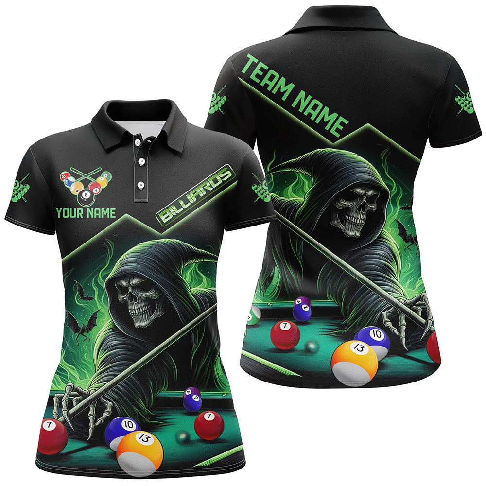 Funny Green Death Skeleton Play Pool Custom 3D Printed Billiard Shirts For Women Billiard Jerseys TDM2967