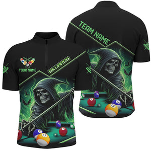 Funny Green Death Skeleton Play Pool Custom 3D Printed Billiard Shirts For Men Billiard Jerseys TDM2967