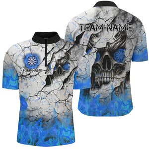 Personalized Skull Crack Pattern Men Dart Shirts Custom Fire Flame Dart Jerseys Team Uniform |Blue TDM2972