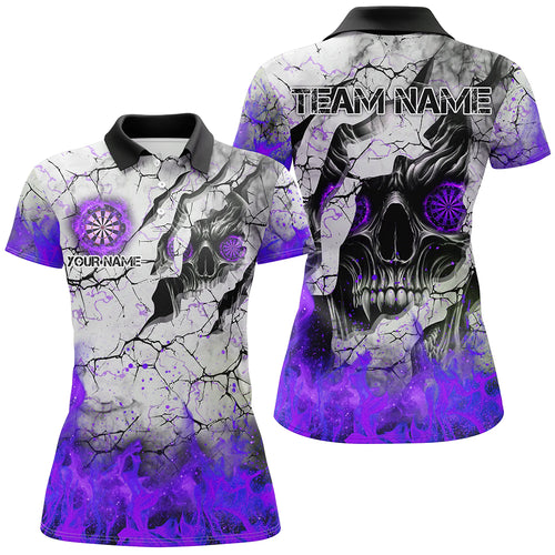 Personalized Skull Crack Pattern Women Dart Shirts Custom Fire Flame Dart Jersey Team Uniform |Purple TDM2973