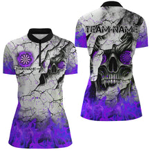 Load image into Gallery viewer, Personalized Skull Crack Pattern Women Dart Shirts Custom Fire Flame Dart Jersey Team Uniform |Purple TDM2973