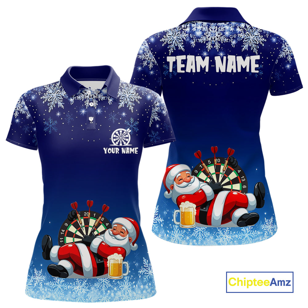 Funny Santa Blue Christmas Darts Shirt For Women Custom Snowflake Xmas Darts Jersey Gifts TDM5190